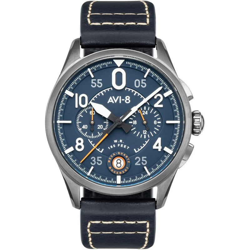 AVI-8 Spitfire AV-4089-04 Lock Channel Blue Japanese Meca-Quartz Chronograph Watch | Stainless Steel/Blue