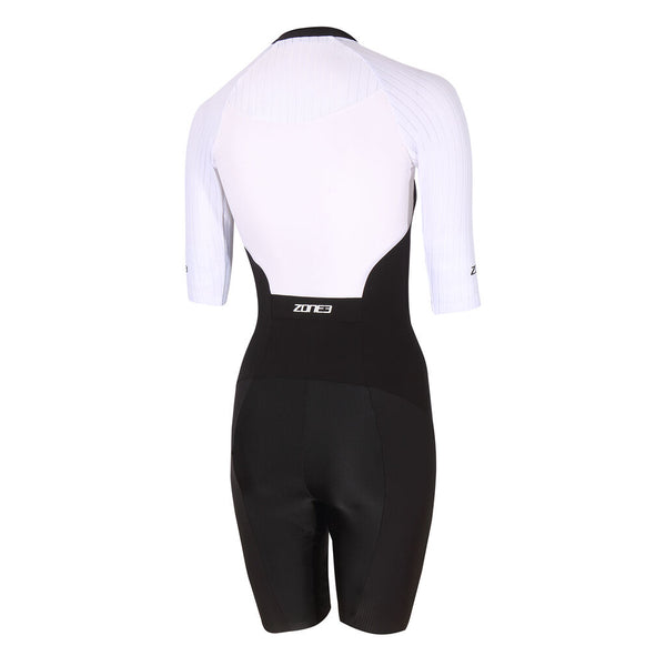 Zone3 Women's Lava Long Distance Short Sleeve Full Zip Trisuit | Black/White/Green