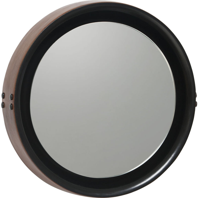 Mater Furniture Sophie Mirror - Small | Black Stained Mango Wood/Brown Leather Rim