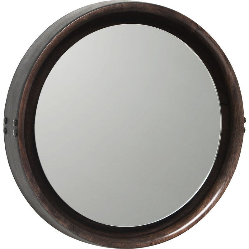 Mater Furniture Sophie Mirror - Medium | Sirka Grey Stained Mango Wood/Black Leather Rim