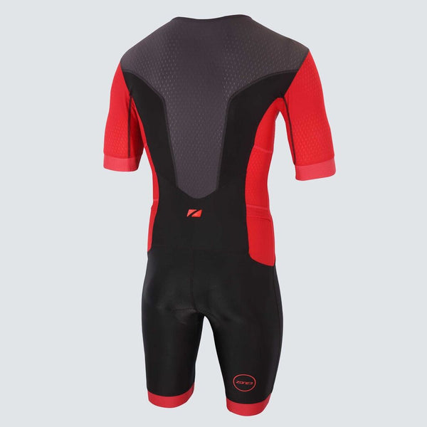 Zone3 Men's Aquaflo Plus Short Sleeve Full Zip Trisuit | Black/Red
