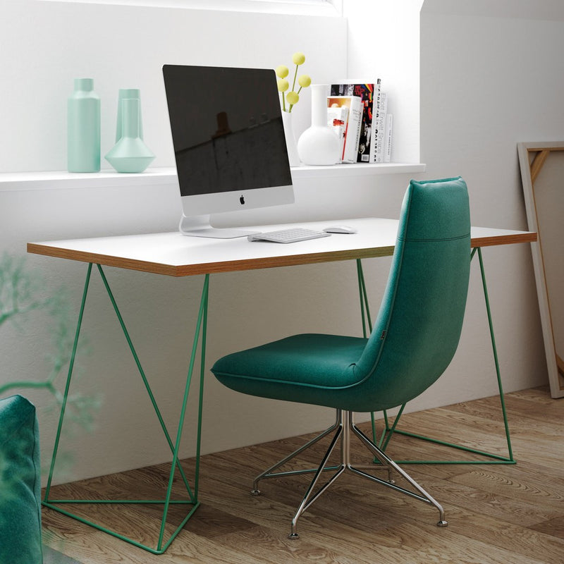 TemaHome Flow Desk | Pure White & Plywood / Sea Green Lacquered Steel 190040-FLOW