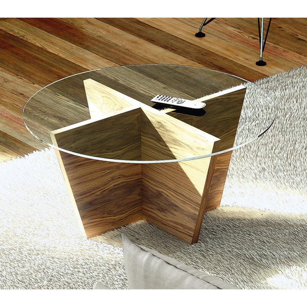 TemaHome Oliva Round Top End Table | Walnut / Glass Top 9500.624551