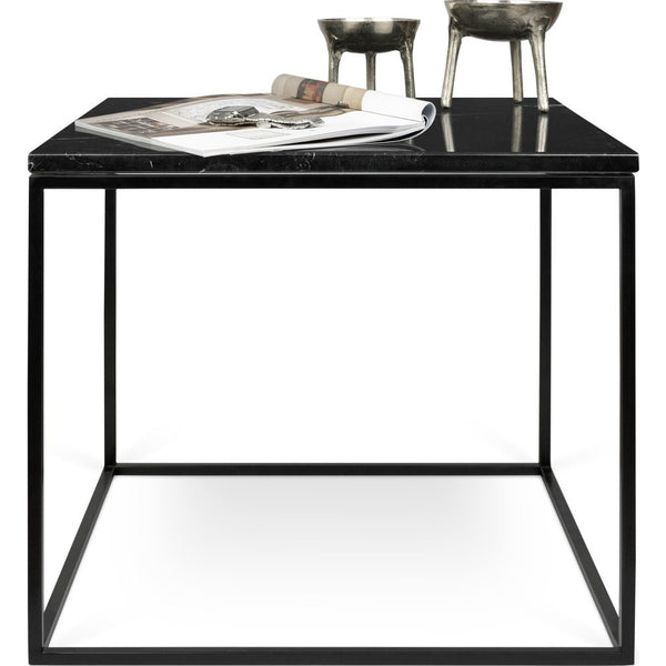 TemaHome Gleam 20x20 Marble Side Table | Black Marble / Black Lacquered Steel 187042-GLEAM20MAR