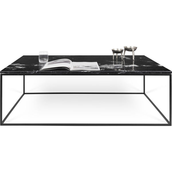 TemaHome Gleam 47x30 Marble Coffee Table | Black Marble / Black Lacquered Steel 187042-GLEAM47MAR