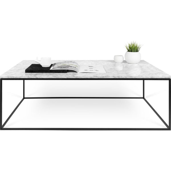 TemaHome Gleam 47x30 Marble Coffee Table | White Marble / Black Lacquered Steel 187042-GLEAM47MAR