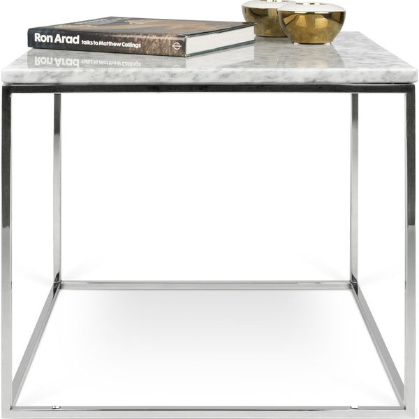 TemaHome Gleam 20x20 Marble Side Table | White Marble / Chrome 187042-GLEAM20MAR