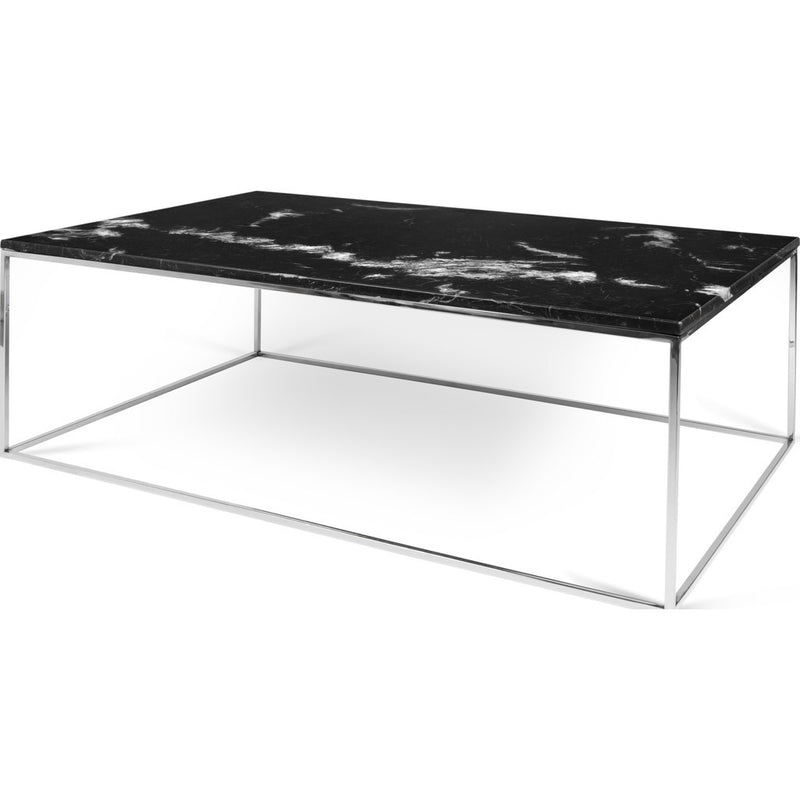 TemaHome Gleam 47x30 Marble Coffee Table | Black Marble / Chrome 187042-GLEAM47MAR
