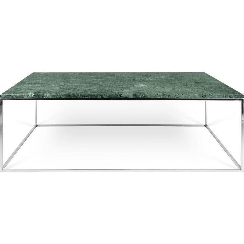 TemaHome Gleam 47x30 Marble Coffee Table | Green Marble / Chrome 187042-GLEAM47MAR