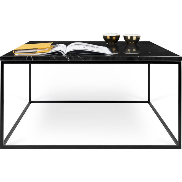 TemaHome Gleam 30x30 Marble Coffee Table | Black Marble / Black Lacquered Steel 187042-GLEAM30MAR