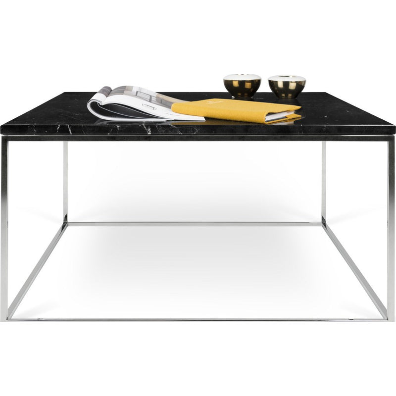 TemaHome Gleam 30x30 Marble Coffee Table | Black Marble / Chrome 187042-GLEAM30MAR