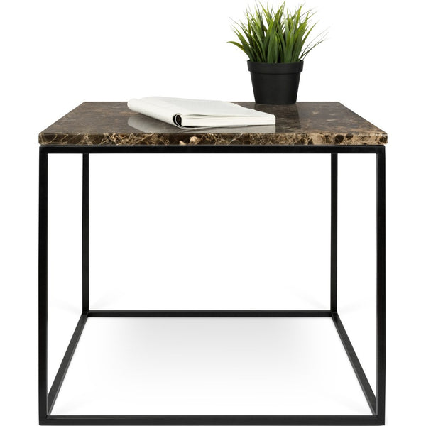 TemaHome Gleam 20x20 Marble Side Table | Brown Marble / Black Lacquered Steel 187042-GLEAM20MAR