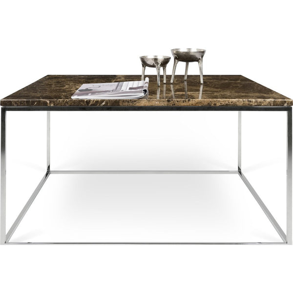TemaHome Gleam 30x30 Marble Coffee Table | Brown Marble / Chrome 187042-GLEAM30MAR
