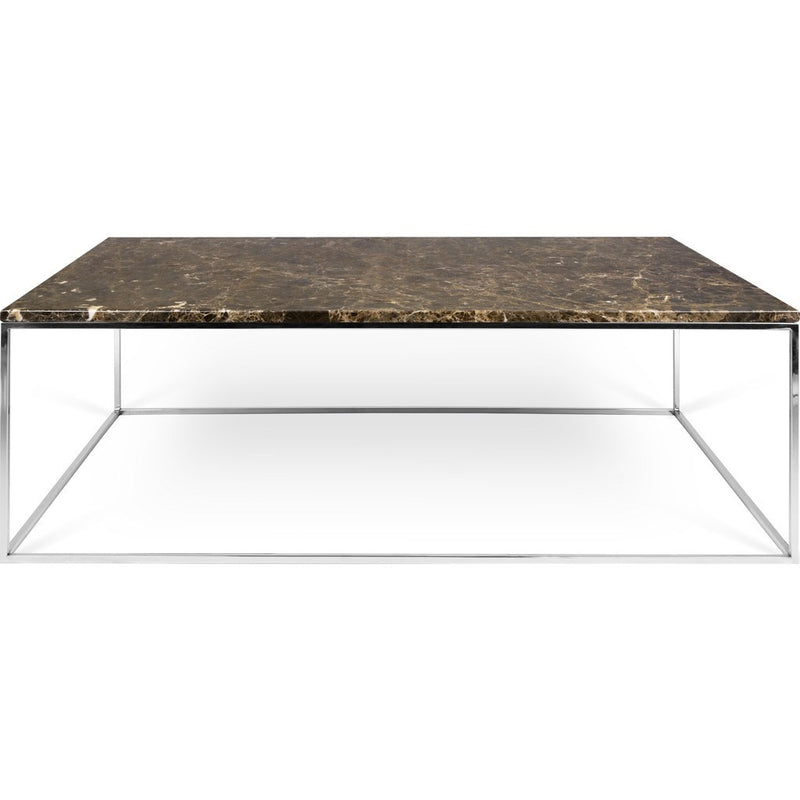 TemaHome Gleam 47x30 Marble Coffee Table | Brown Marble / Chrome 187042-GLEAM47MAR