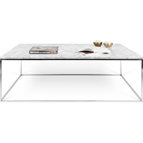 TemaHome Gleam 47x30 Marble Coffee Table | White Marble / Chrome 187042-GLEAM47MAR