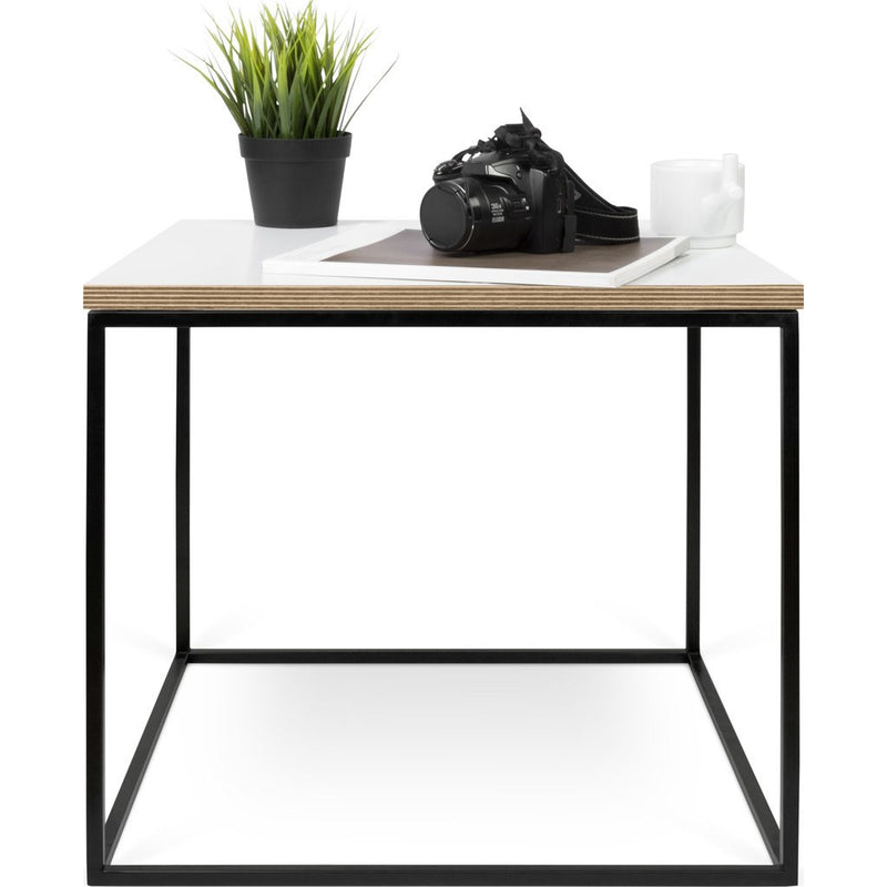 TemaHome Gleam 20x20 Side Table | Pure White & Plywood / Black Lacquered Steel 187042-GLEAM20