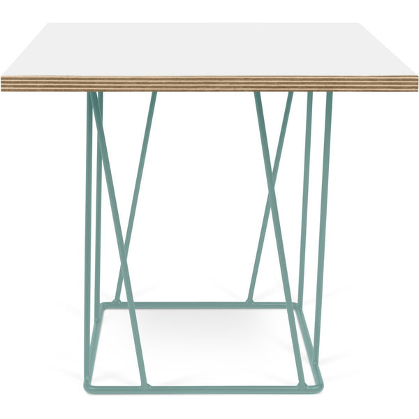 TemaHome Helix 20x20 Side Table | Pure White & Plywood / Sea Green Lacquered Steel 189043-HELIX20