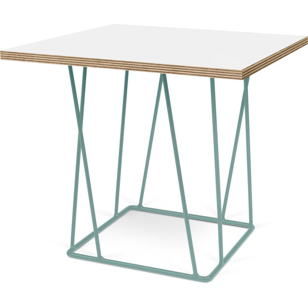 TemaHome Helix 20x20 Side Table | Pure White & Plywood / Sea Green Lacquered Steel 189043-HELIX20