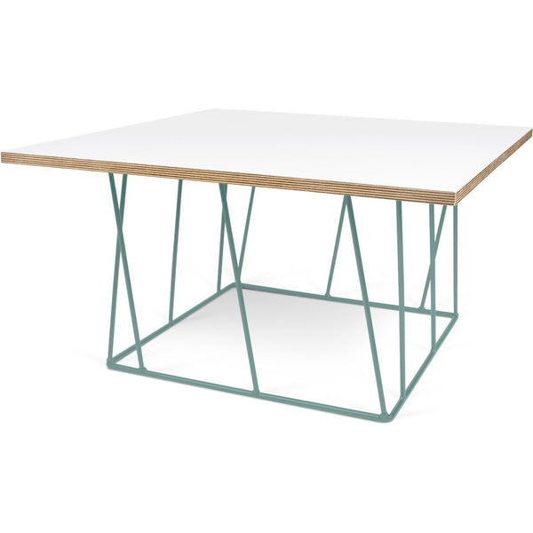 TemaHome Helix 30x30 Coffee Table | Pure White & Plywood / Sea Green Lacquered Steel 189042-HELIX30