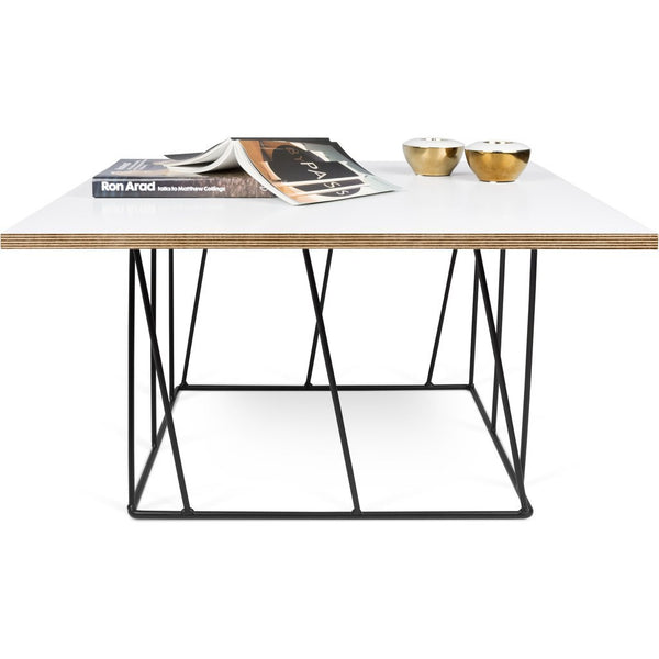 TemaHome Helix 30x30 Coffee Table | Pure White & Plywood / Black Lacquered Steel 189042-HELIX30