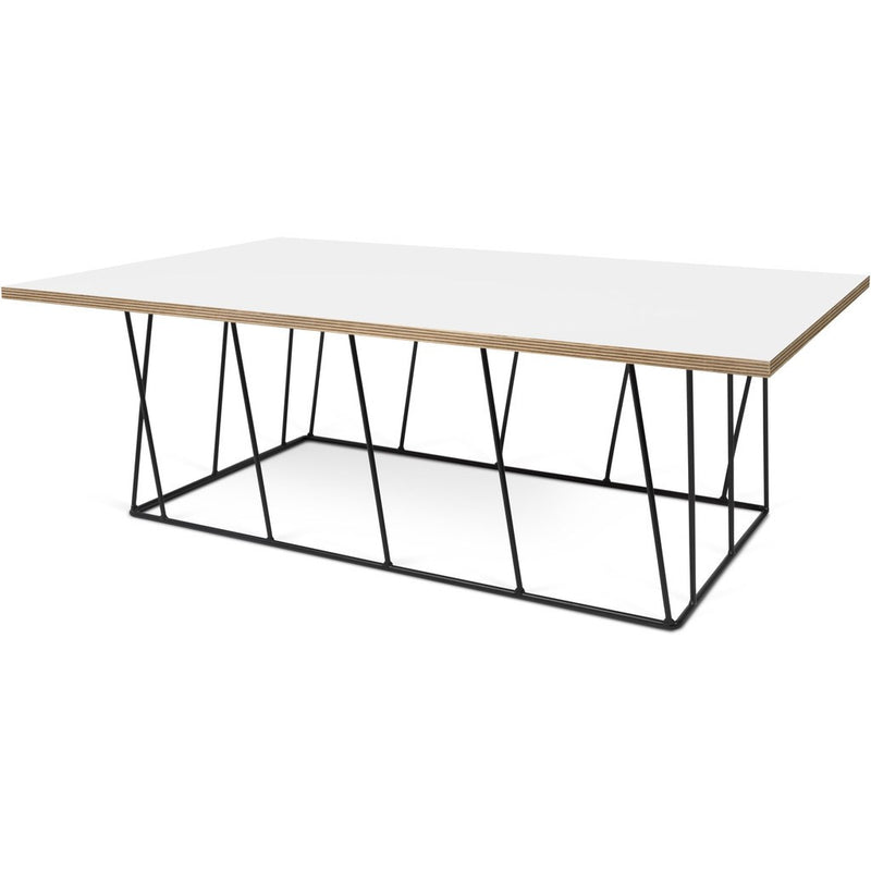 TemaHome Helix 47x30 Coffee Table | Pure White & Plywood / Black Lacquered Steel 189042-HELIX47