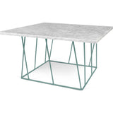 TemaHome Helix 30x30 Marble Coffee Table | White Marble / Sea Green Lacquered Steel 189042-HELIX30MAR