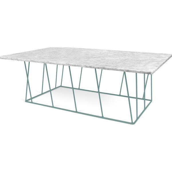 TemaHome Helix 47x30 Marble Coffee Table | White Marble / Sea Green Lacquered Steel 189042-HELIX47MAR