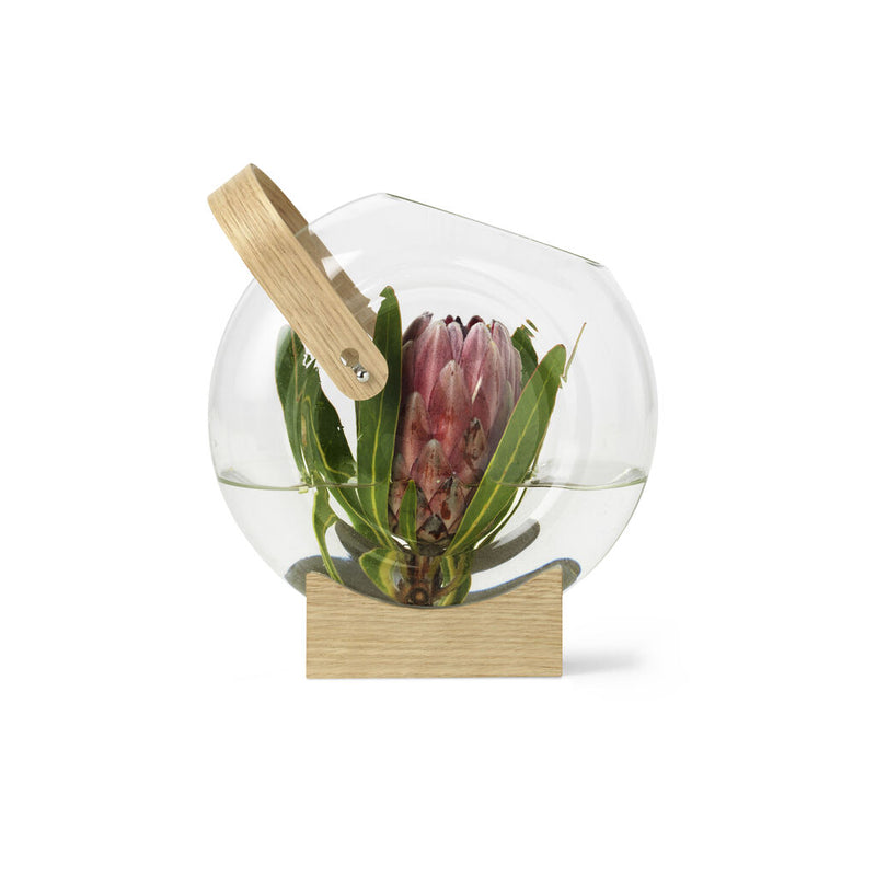 Mater Furniture Handle Vase | Borosilicate Glass/Oak Wood Block & Handle