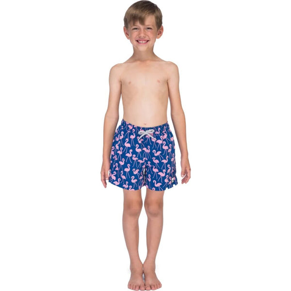 Tom & Teddy Father Son Swimming Trunks | Rose & Blue Flamingo