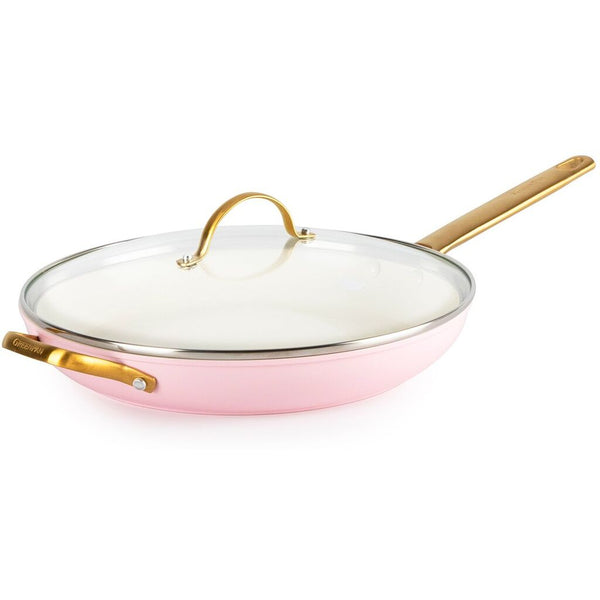 Greenpan Reserve Ceramic Nonstick 12" Frypan with Helper Handle | Blush with Gold-Tone Handles