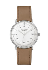 Junghans max bill Kleine Automatic 34MM Watch | Tan Strap with White Dial