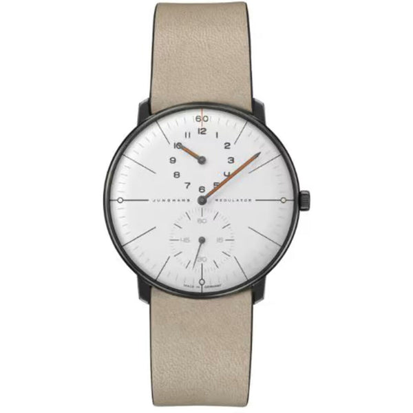 Junghans Max Bill Regulator Automatic Mens Wrist Watch - 38mm Edition Set 60 Analog Watch with Luminous Substance and Water Resistance, Light Grey Leather Strap