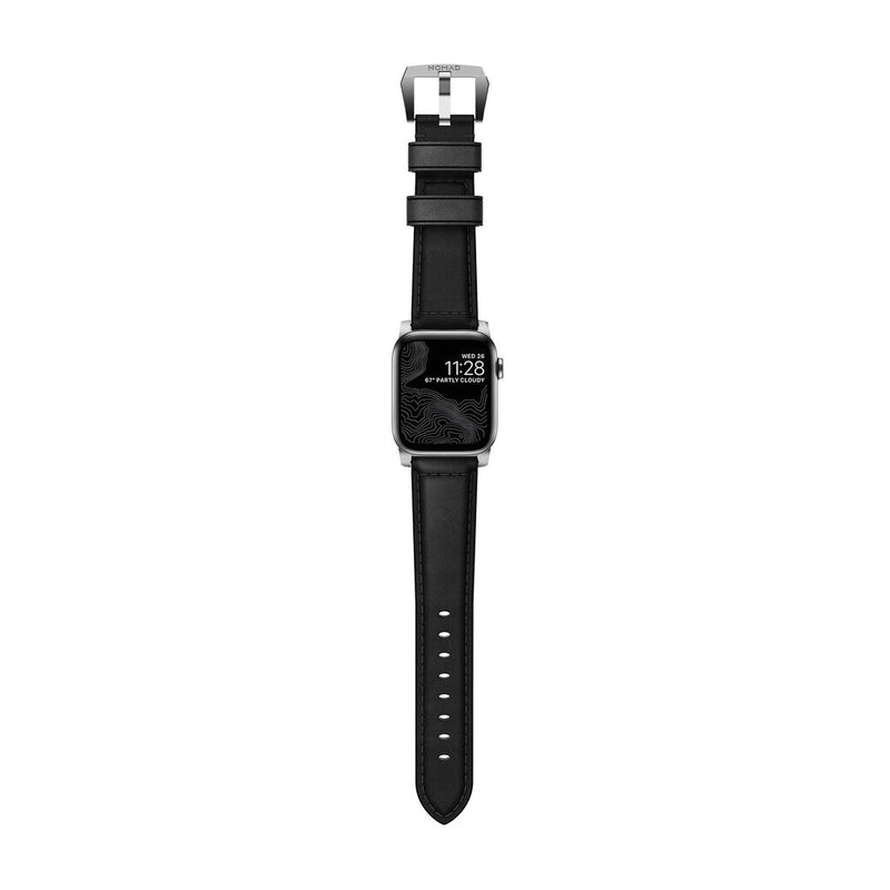Nomad Traditional Apple Watch Strap | Black Leather/Silver Hardware