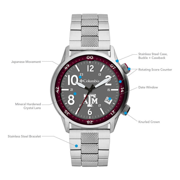 Columbia Collegiate outbacker Texas A&M Aggies Men's Analog Watch | Stainless Steel Bracelet