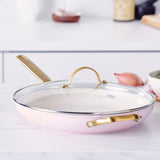 Greenpan Reserve Ceramic Nonstick 12" Frypan with Helper Handle | Blush with Gold-Tone Handles