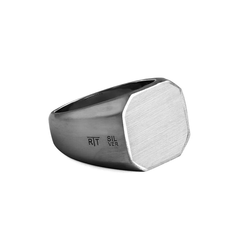 Tateossian Signet Silver Ring | Black Rhodium/Medium