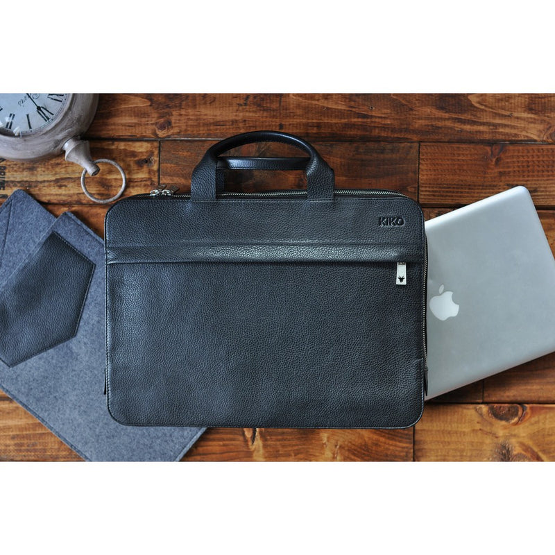 Kiko Leather Agent Pebble 15 Laptop Briefcase | Black 601