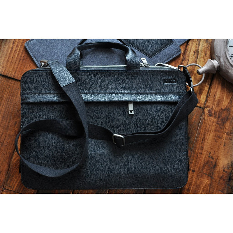 Kiko Leather Agent Pebble 15 Laptop Briefcase | Black 601
