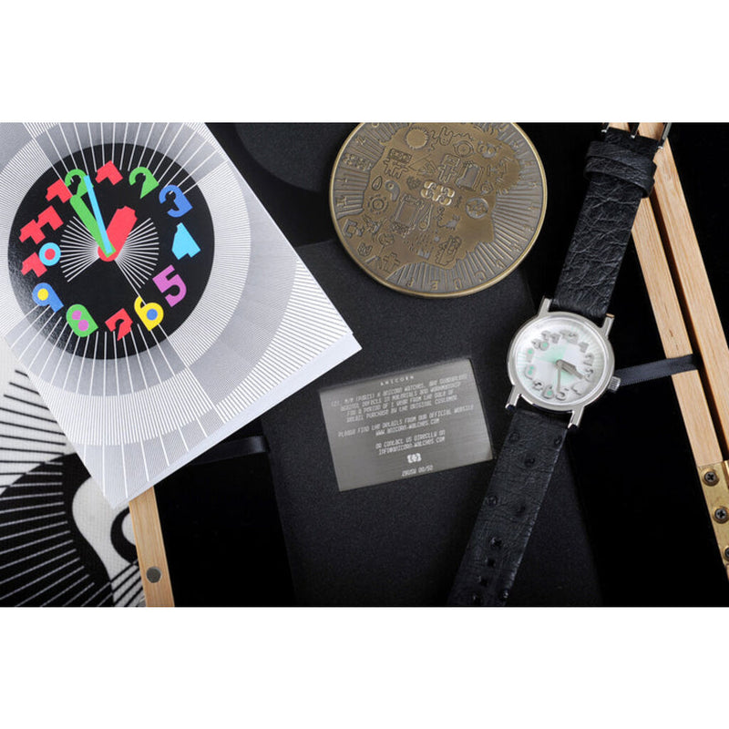 Anicorn - M/M Paris "2" Collection - Timepiece "2Busy" Watch (50Pcs Worldwide) | Rhodium-Plated Case, Mono-Colored 3D Dial In A Plated Platinum Gold Case, Pairing With Black, Grainy Ostrich Leather Straps