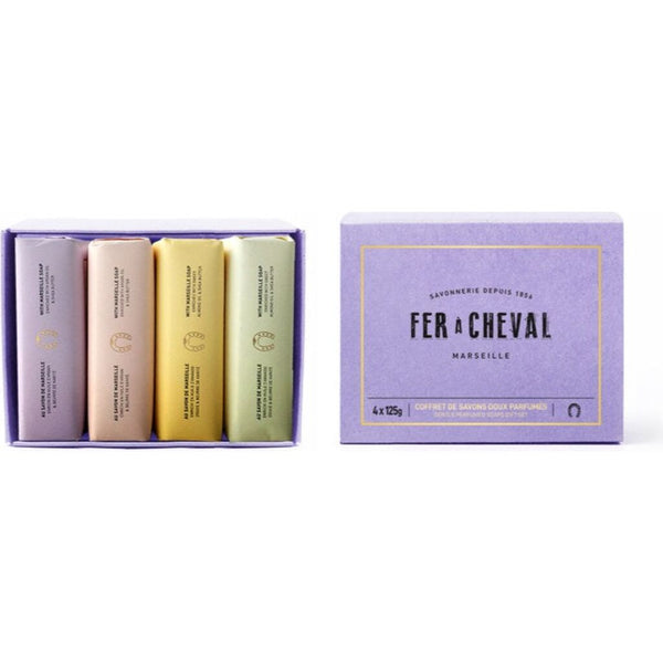 Fer a Cheval Scented Soap Bars 4 Pack Gift Box (Honey & Almond, Rose Petals, Lavender, White Tea & Yuzu)