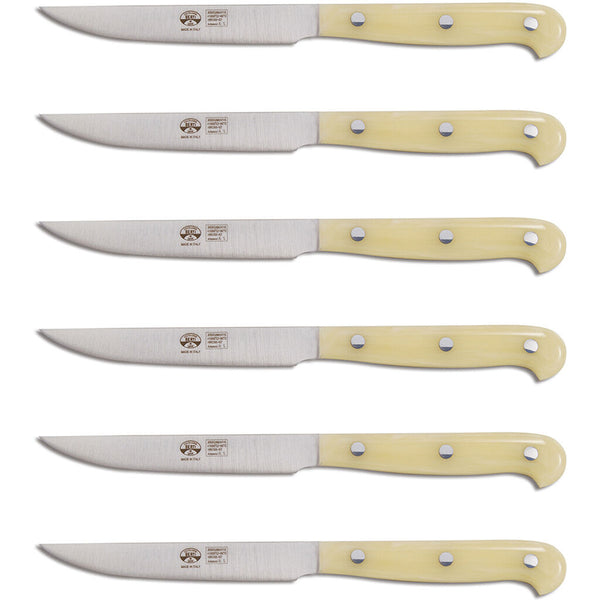 Coltellerie Berti Coltello Steak Knife Set of 6 | White Lucite Handles