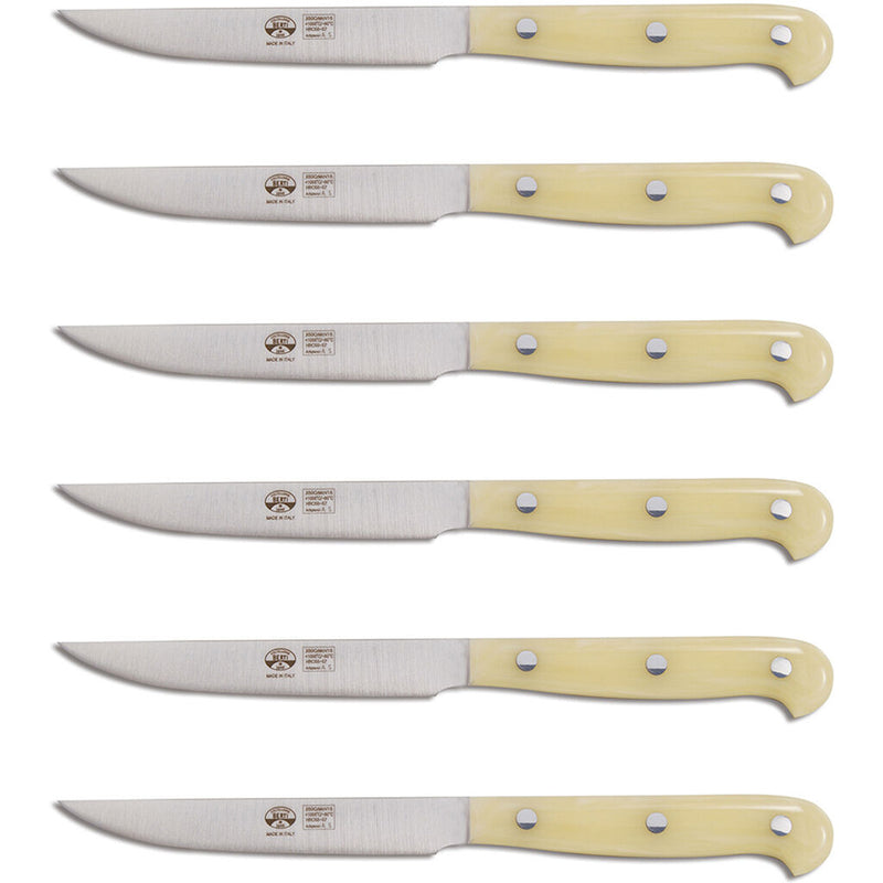 Coltellerie Berti Coltello Steak Knife Set of 6 | White Lucite Handles
