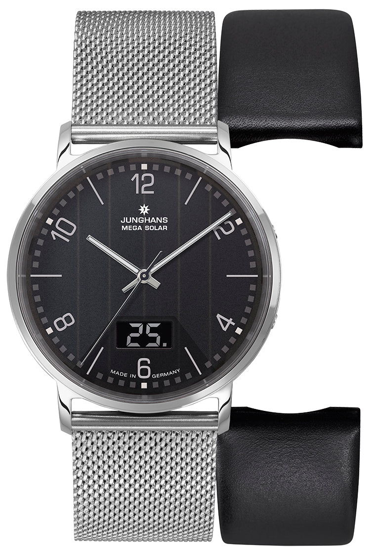 Junghans Milano MEGA Solar 40MM Watch | Mesh with Black Dial