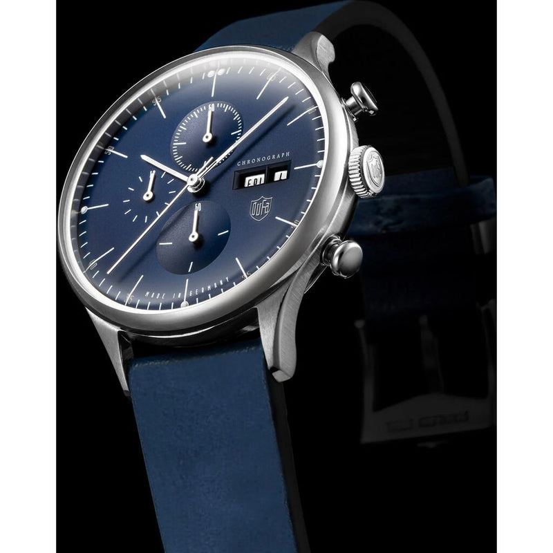 DuFa VAN DER ROHE BARCELONA Chrono Watch | Stainless Steel Blue Dial Blue Band