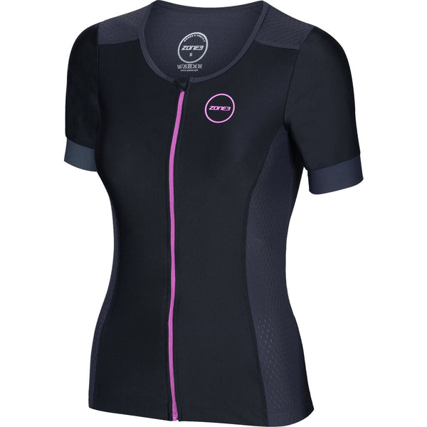 Zone3 Women's Aquaflo Plus Short Sleeve Tri Top | Black/Grey/Mint