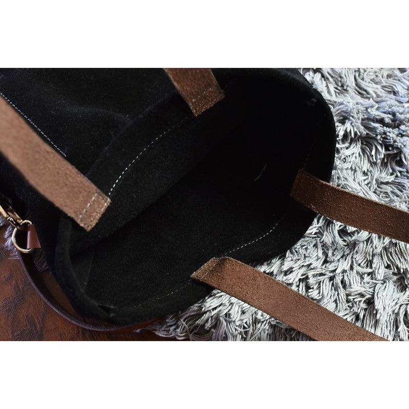 Kiko Leather Fold & Cross Suede/Leather Tote| Black-703-1