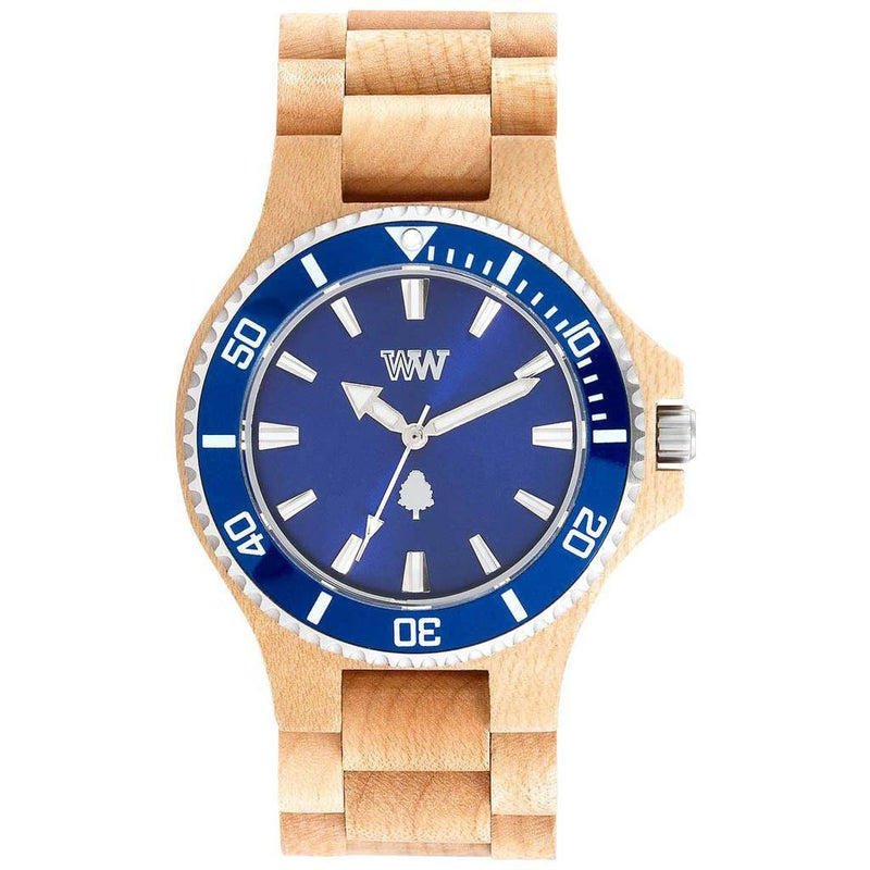 WeWood Date Metal/Maple Wood Watch | Beige/Blue - WDMBB