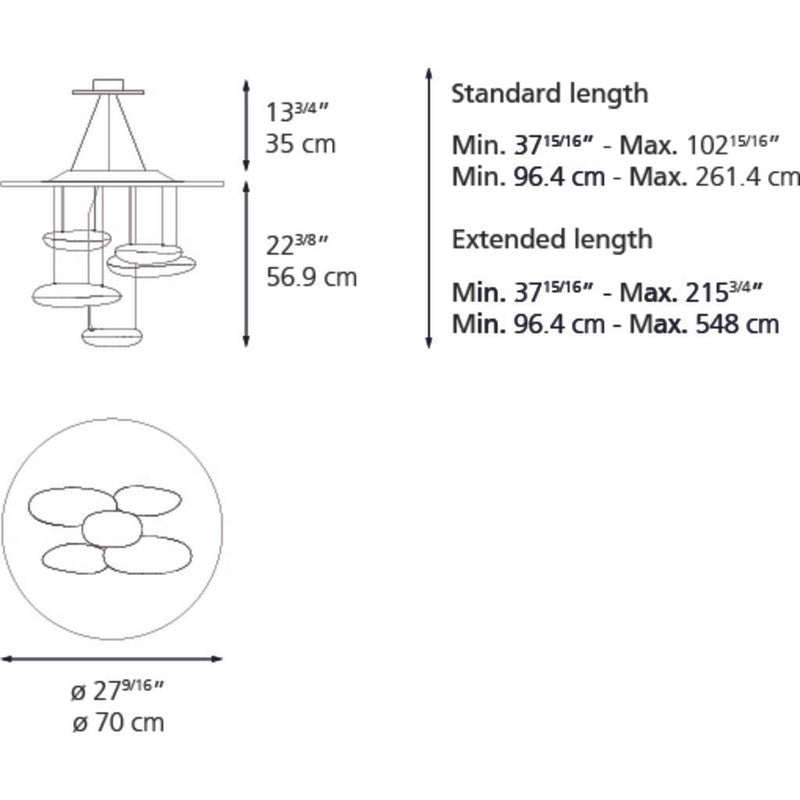 Artemide Mercury Mini Suspension Ceiling LED Light | 28W 2700K 90CRI DIM 2-WIRE Inox