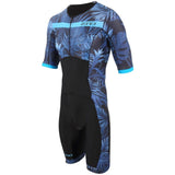 Zone3 Men's Activate Plus Tropical Palm Short Sleeve Full Zip Trisuit | Black/Blue