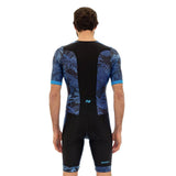 Zone3 Men's Activate Plus Tropical Palm Short Sleeve Full Zip Trisuit | Black/Blue